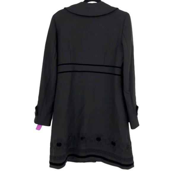 Cynthia Steffe Black Classic Pea Coat | Embroidered Detail - Picture 2 of 6